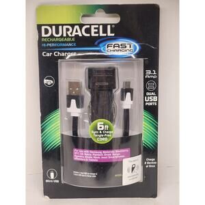 DURACELL Car Charger FAST CHARGING 3.1 Amp Dual Port "Micro" USB Cable